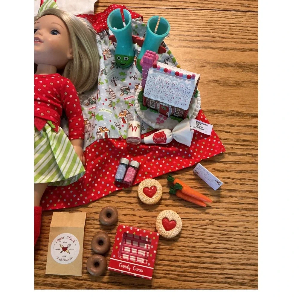 American Girl WellieWishers Camille Doll Holiday Elf Outfit Winter Accessory Lot